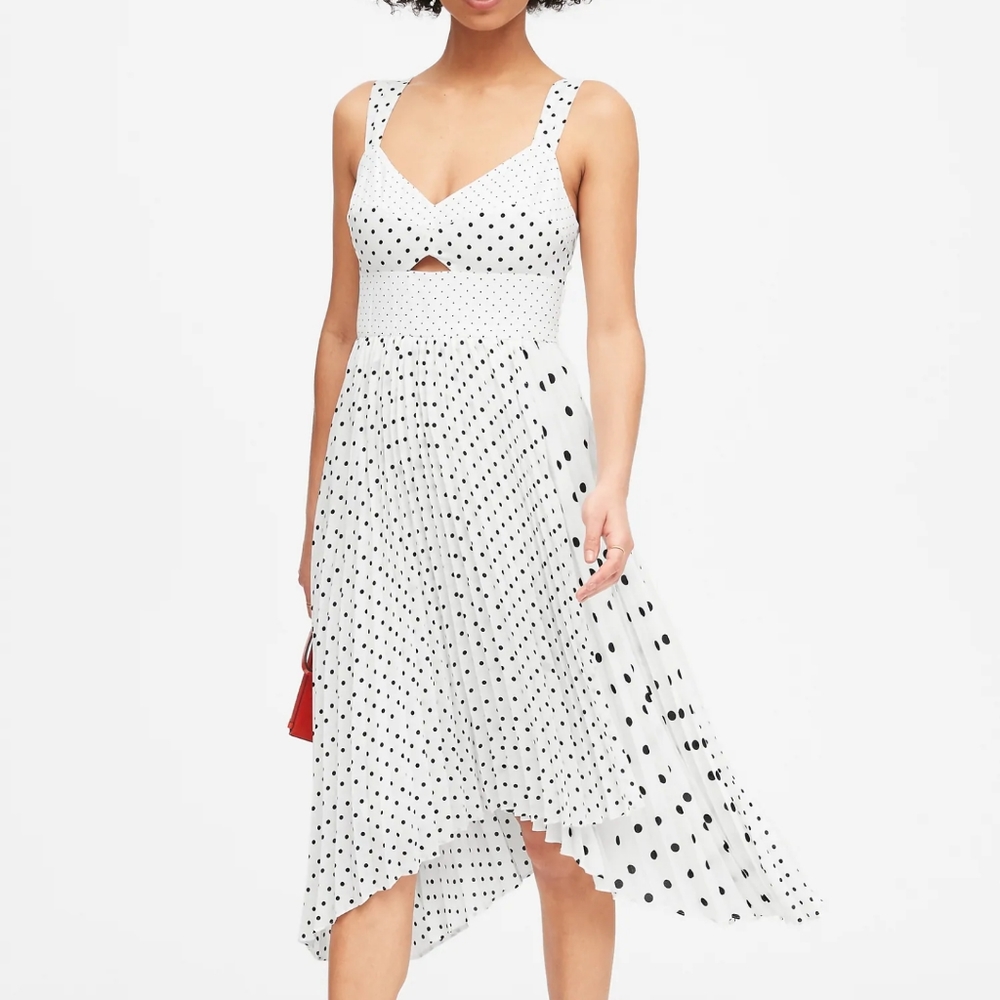 Banana Republic White and Black Polka Dot Midi Dress